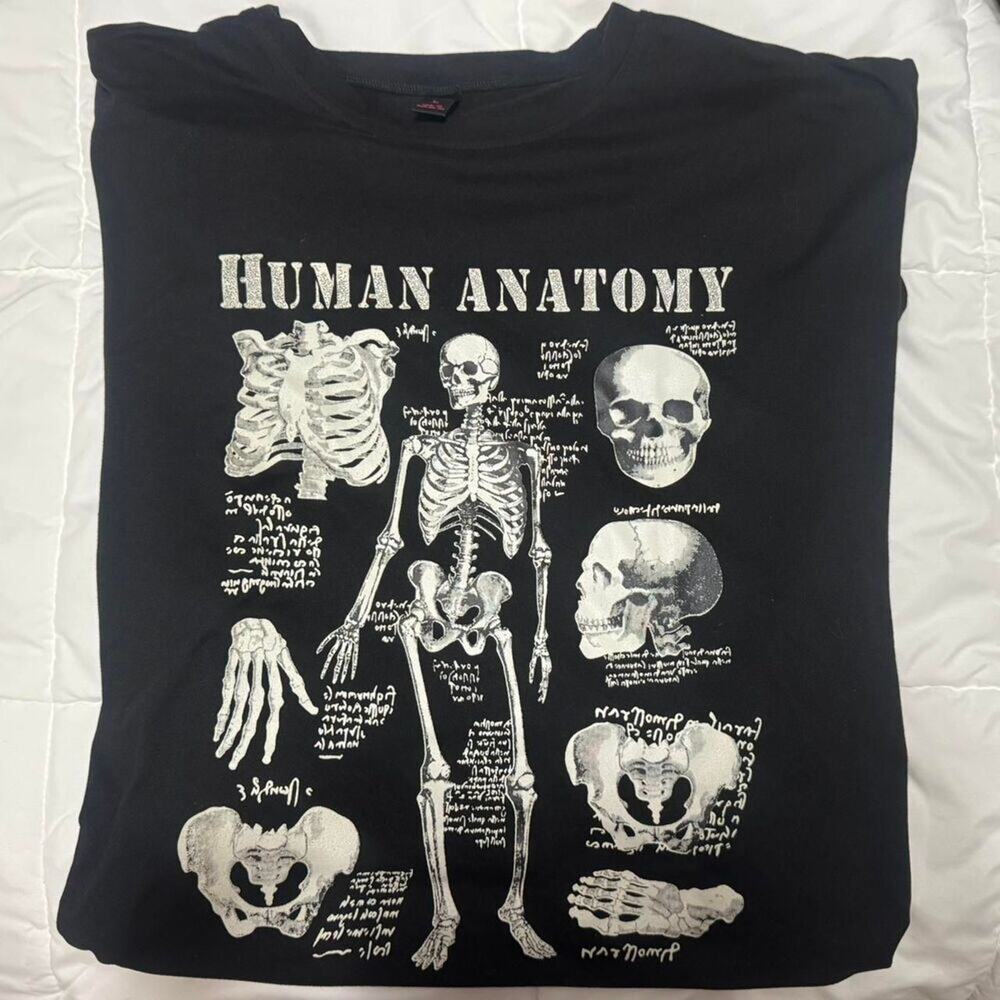 Oversized black skeleton anatomy short sleeve tshirt size large grunge goth emo - Picture 3 of 4